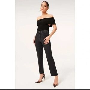 Good American Good Legs Straight Jeans Mid-Rise Faded Black Inseam 27.5 Size 18